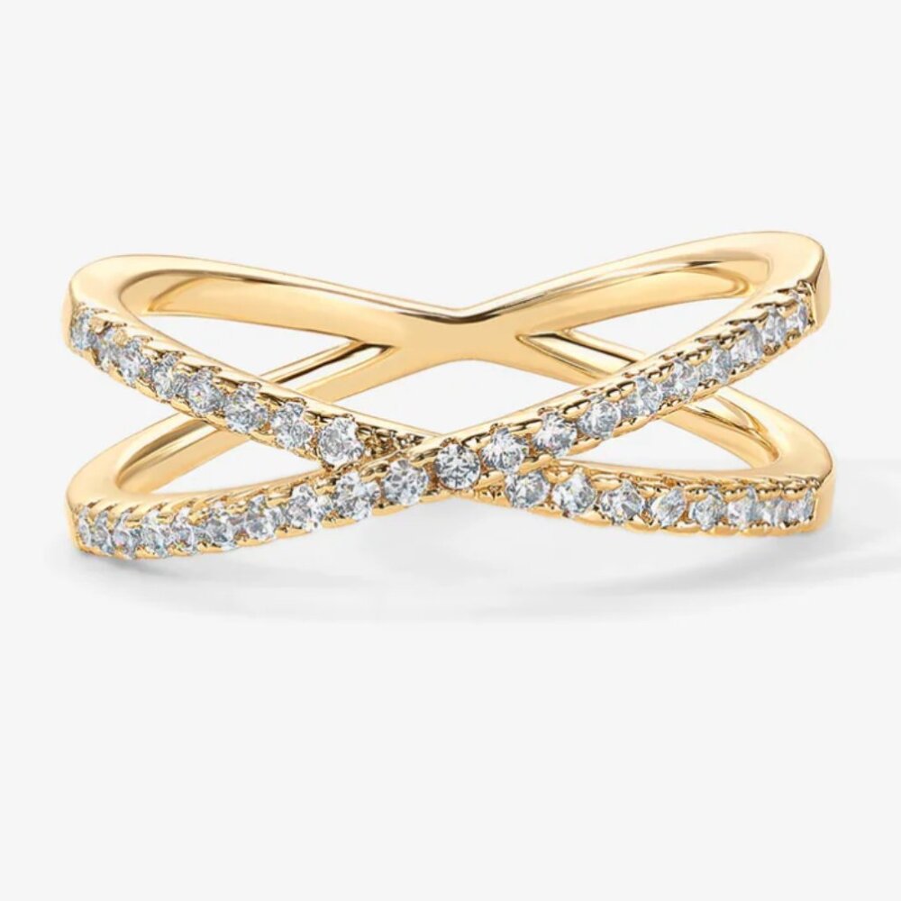 NWOT 14K Yellow Gold Plated X Ring Cubic Zirconia CZ Criss Cross Ring Size 6